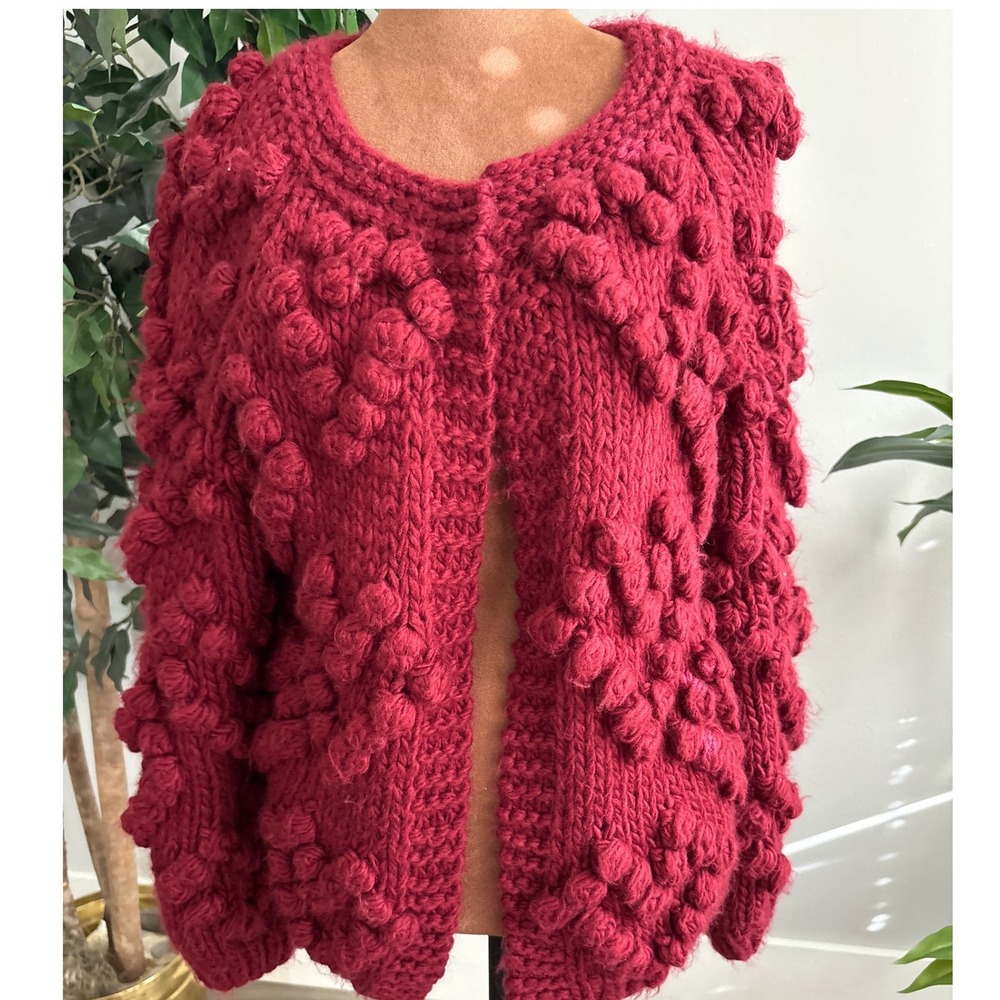 Chicwish Red Chunky Bobble Knit Cardigan